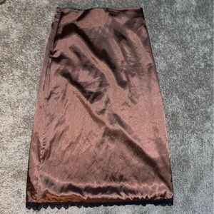 FAUX SATIN MIDI SKIRT WITH LACE TRIM